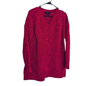 LANE BRYANT Sweater Soft Longline Fuschia Tunic Side Slits V-neck Casual Basic
